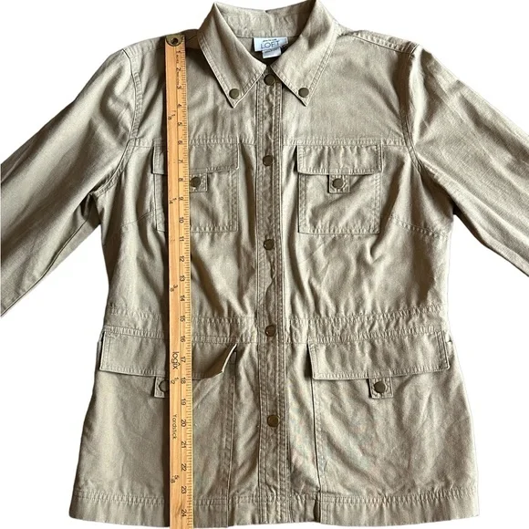 LOFT Size L Womens‎ Beige Khaki Military Cargo Jacket Cotton - Picture 7 of 12